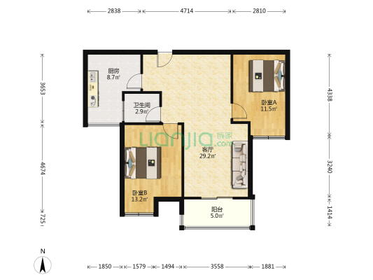 东方丽锦西区 2室1厅1卫 85平方