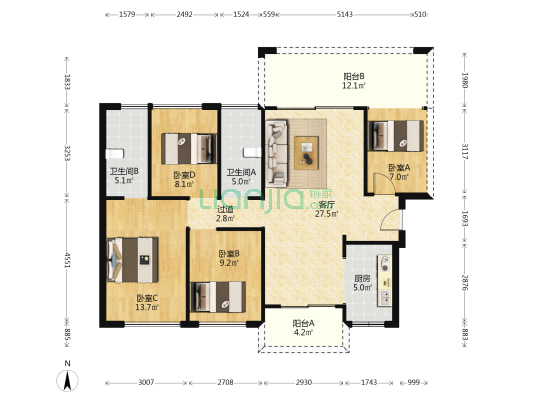 正闳润金名苑 4室1厅2卫 109平方