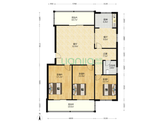 警怡苑小区 3室2厅1卫 141平方