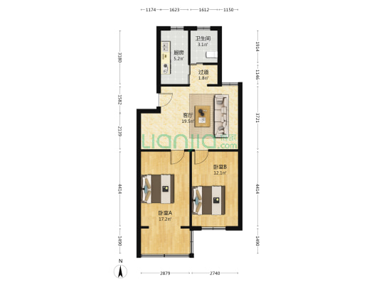 湖北路3号 2室1厅1卫 75平方