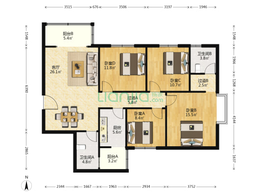 玉林佳苑 4室1厅2卫 135平方