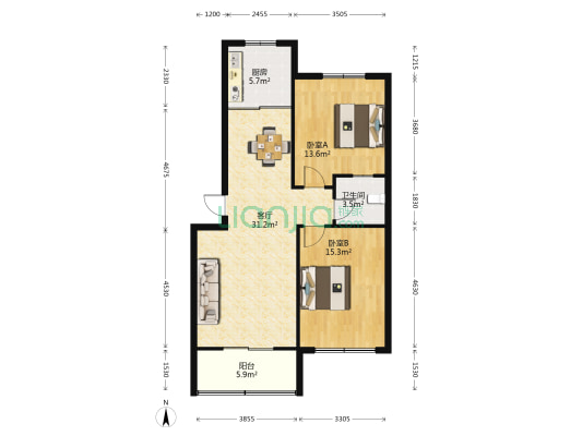 安装公司家属院 2室1厅1卫 90平方
