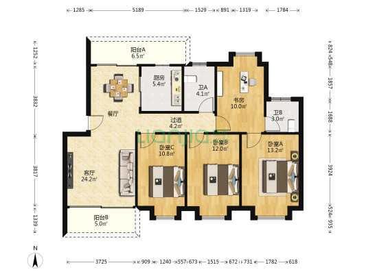 华南农业大学宿舍嵩山区 4室1厅2卫 112平方