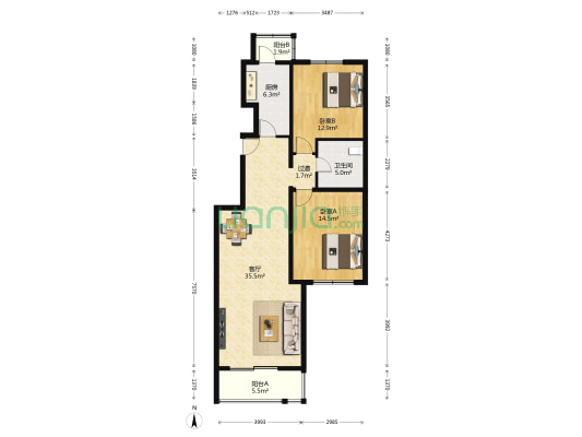 芳清园 2室1厅1卫 105平方