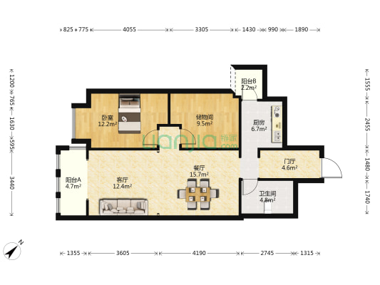 南亚风情第壹城星光苑 1室2厅1卫 94平方