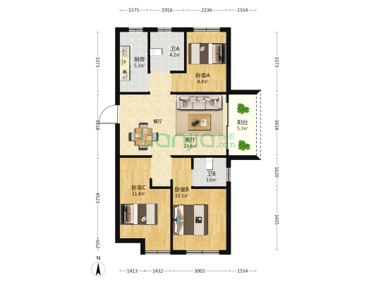 华美公馆 3室1厅2卫 101平方