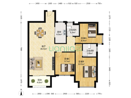 恒大御景湾 3室1厅2卫 99平方