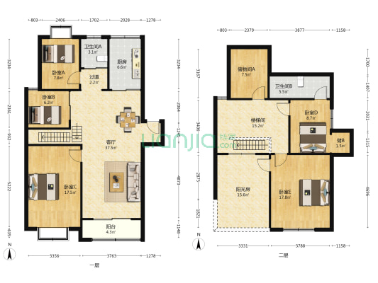 祈福花园 5室1厅2卫 104平方