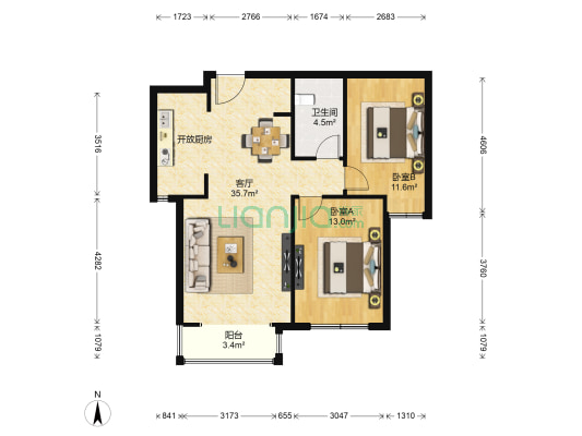 威毕欧溪谷 2室1厅1卫 92平方