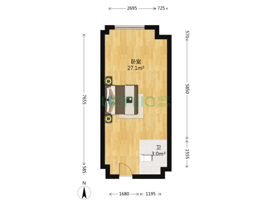 首创光和城一期 1室0厅1卫 45平方