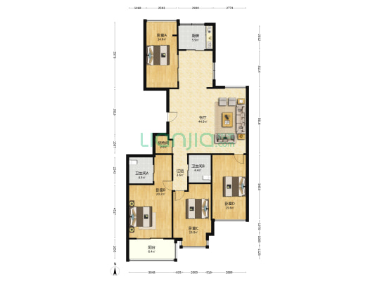 开泰大厦 4室1厅2卫 173平方