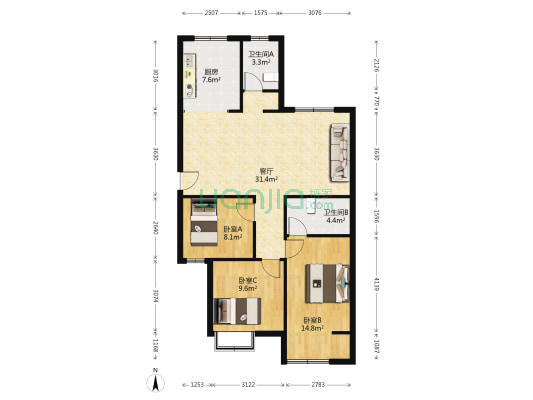 丹穗龙山金谷 3室1厅2卫 125平方