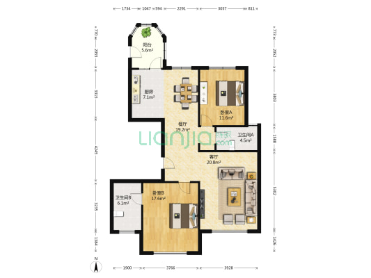 世茂蓝屿(世茂滨江新城三期) 2室2厅2卫 134平方