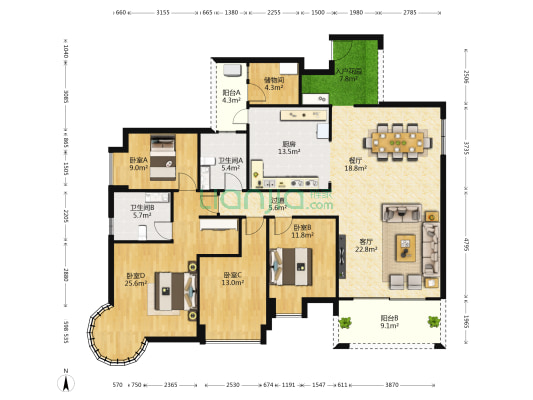 大信君汇湾 4室2厅2卫 195平方