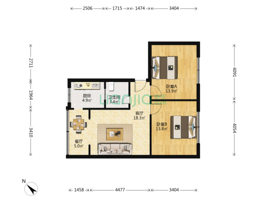 川剧团小区 2室2厅1卫 69平方