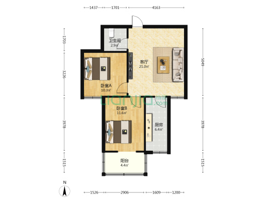 三府湾天润佳苑南区 2室1厅1卫 77平方