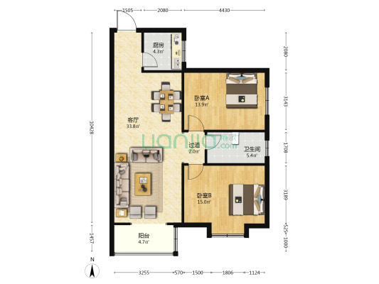 盛锦花园 2室1厅1卫 102平方