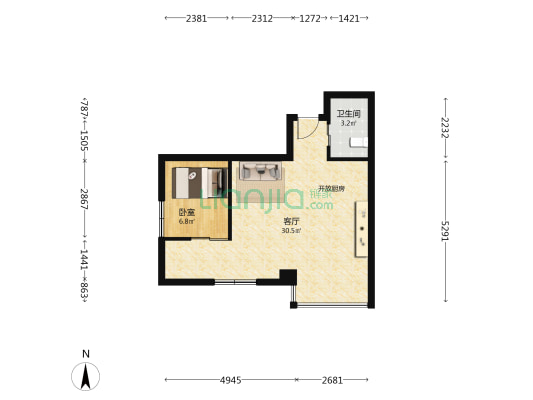 兴华大厦 1室1厅1卫 64平方