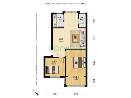 三强西路239号 2室1厅1卫 65平方