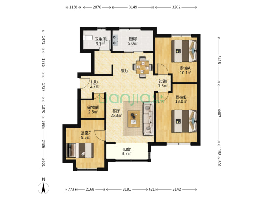 万科幸福里二期 3室1厅1卫 105平方