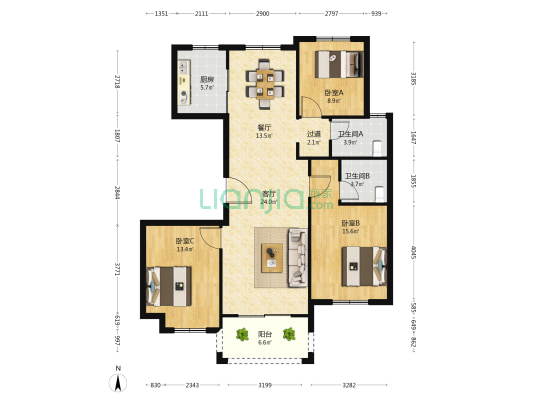 宏兴东区 3室2厅2卫 129平方