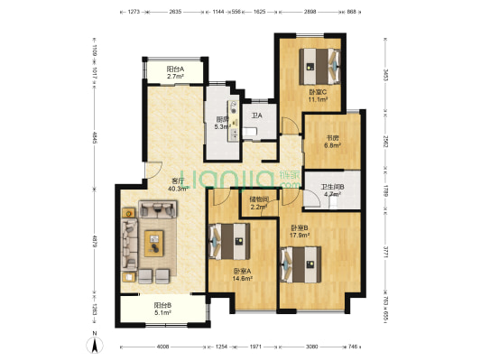 金洋·奥澜 4室1厅2卫 131平方