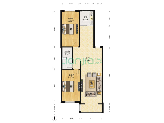 解放路建新楼 2室1厅1卫 108平方