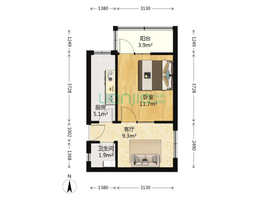 西昌小区 1室1厅1卫 41平方