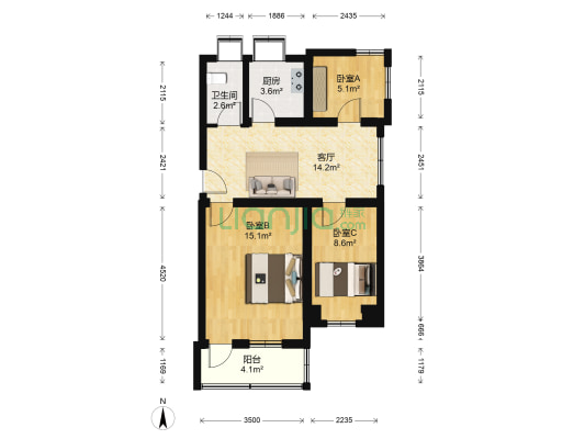 二十九中宿舍 3室1厅1卫 63平方