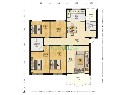 云大小区 3室2厅2卫 132平方