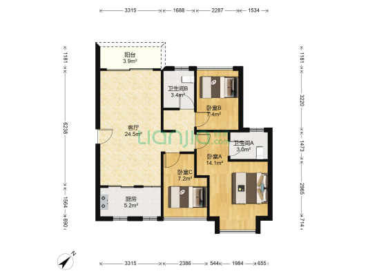 益田假日府邸 3室1厅2卫 88平方