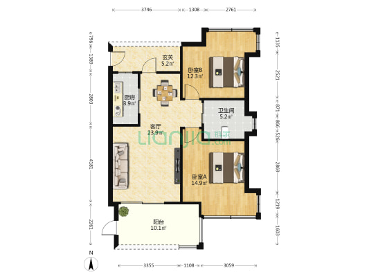 海棠花开 2室1厅1卫 86平方