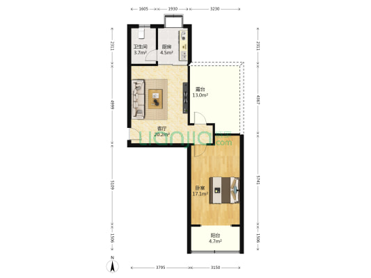 华夏家园B区 1室1厅1卫 61平方