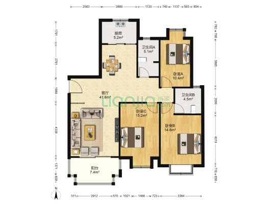 绿地阳澄名邸 3室1厅2卫 136平方
