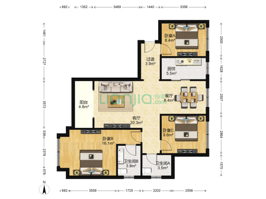 中铁缤纷新城 3室2厅2卫 112平方