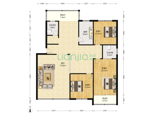 广场街127号附11号 3室1厅2卫 159平方