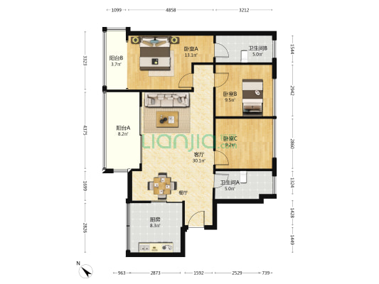 嘉富宝禧 3室1厅2卫 111平方