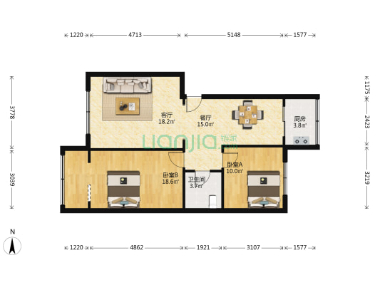 和平社区 2室2厅1卫 89平方