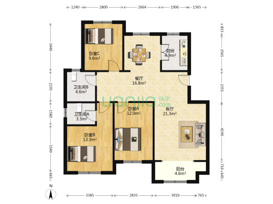 林景花园 3室2厅2卫 114平方