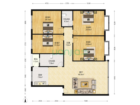 璧渝路333号 4室1厅2卫 171平方