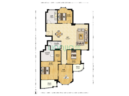 凯盛花园 4室1厅2卫 166平方