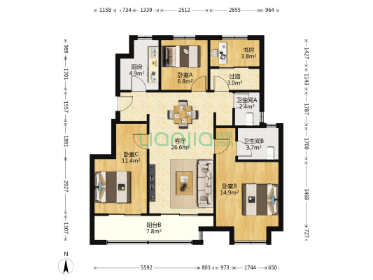 浅山风华雅苑 4室1厅2卫 105平方