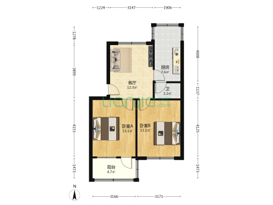 蚕业研究所宿舍 2室1厅1卫 63平方