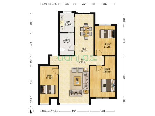 谊江佳园 3室2厅1卫 125平方