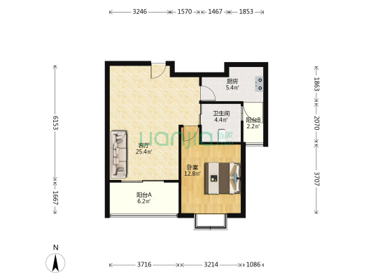 华亭新苑 1室1厅1卫 68平方