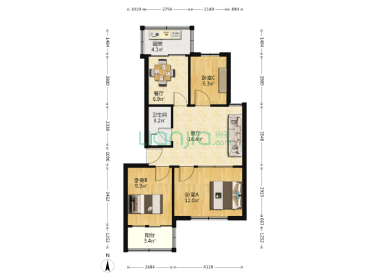 蓬莱宾馆家属楼 3室2厅1卫 80平方