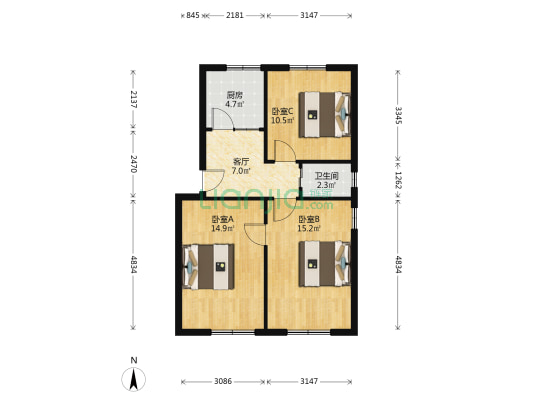 罗江东里 3室1厅1卫 71平方