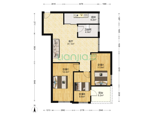 花都美景花园 3室1厅1卫 91平方