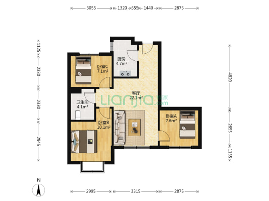 恒大雅苑 3室1厅1卫 86平方