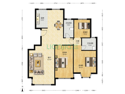 海悦花园东区 3室1厅2卫 148平方